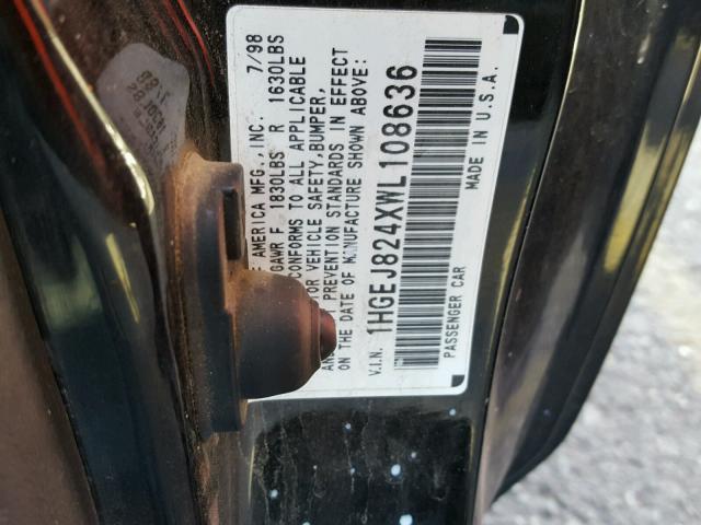 1HGEJ824XWL108636 - 1998 HONDA CIVIC EX შავი ფოტო 10