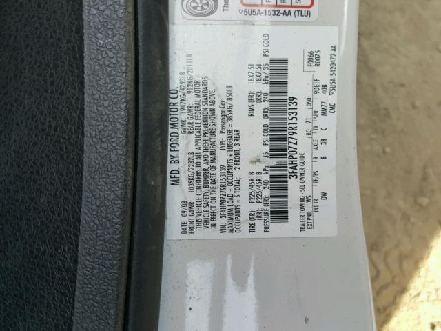 3FAHP07Z79R153139 - 2009 FORD FUSION SE WHITE photo 10