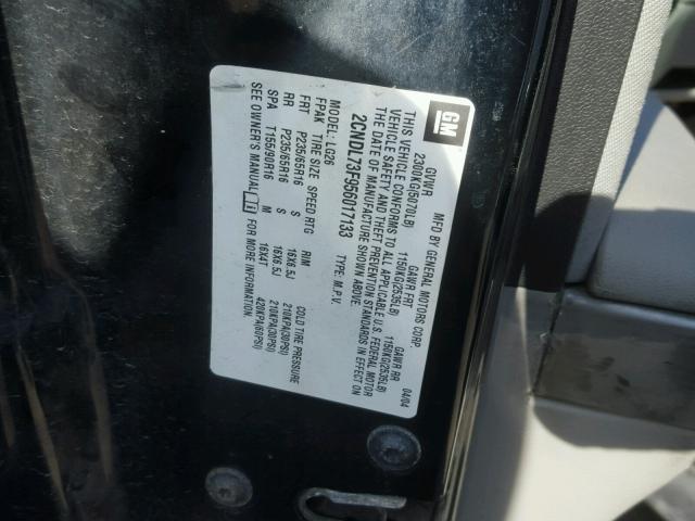 2CNDL73F956017133 - 2005 CHEVROLET EQUINOX LT BLACK photo 10