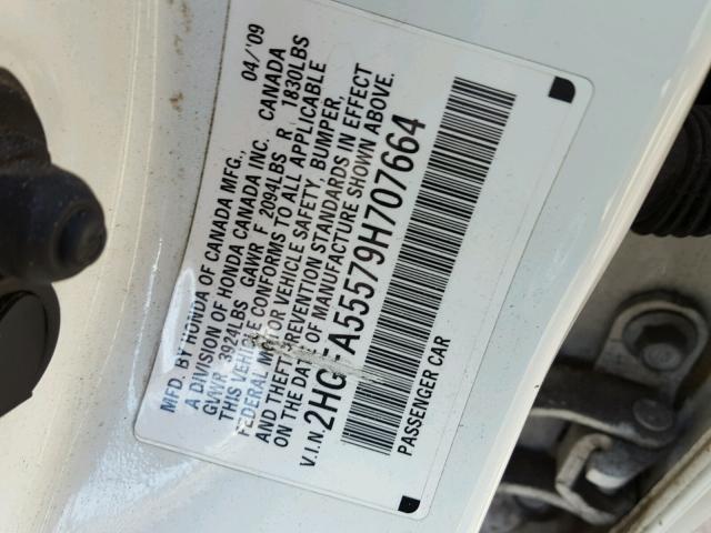 2HGFA55579H707664 - 2009 HONDA CIVIC SI WHITE photo 10