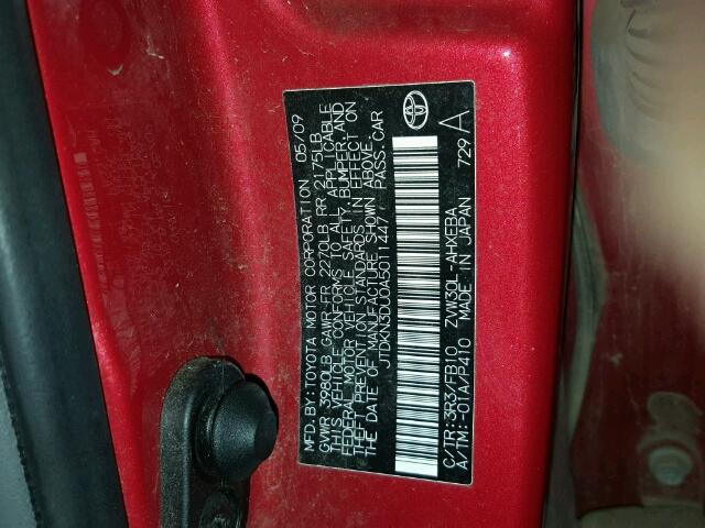 JTDKN3DU0A5011447 - 2010 TOYOTA PRIUS RED photo 10