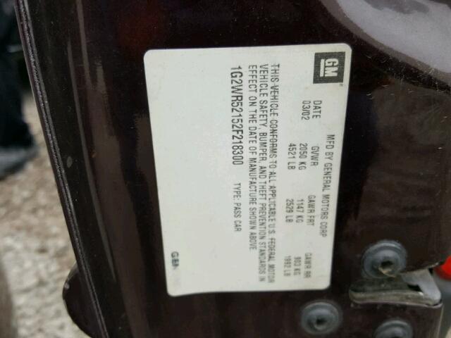 1G2WR52152F218300 - 2002 PONTIAC GRAND PRIX BURGUNDY photo 10