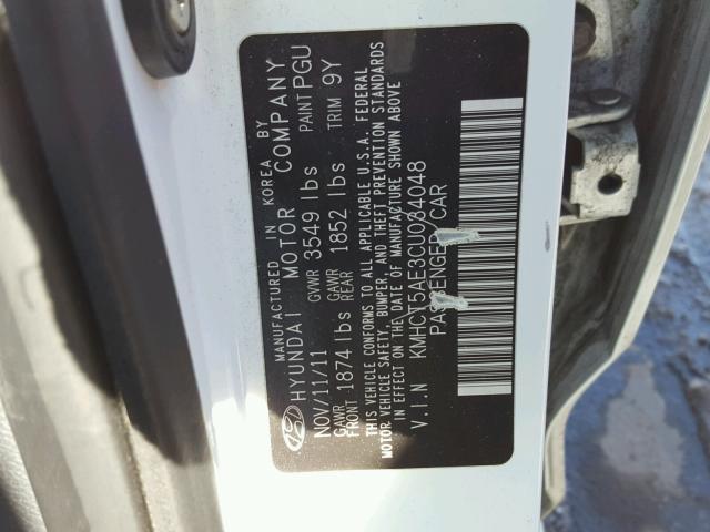 KMHCT5AE3CU034048 - 2012 HYUNDAI ACCENT GLS WHITE photo 10