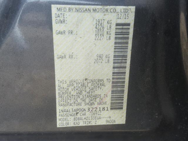 1N4AL3AP0GN322181 - 2016 NISSAN ALTIMA 2.5 GRAY photo 10