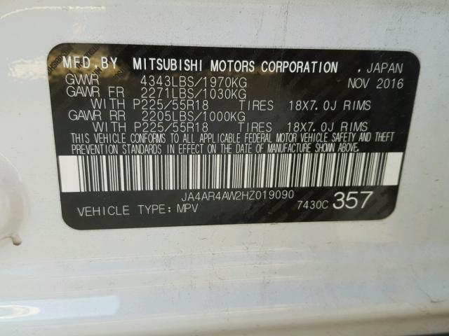 JA4AR4AW2HZ019090 - 2017 MITSUBISHI OUTLANDER WHITE photo 10