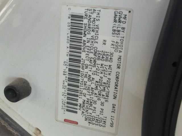 JT6HF10U7Y0112811 - 2000 LEXUS RX 300 WHITE photo 10