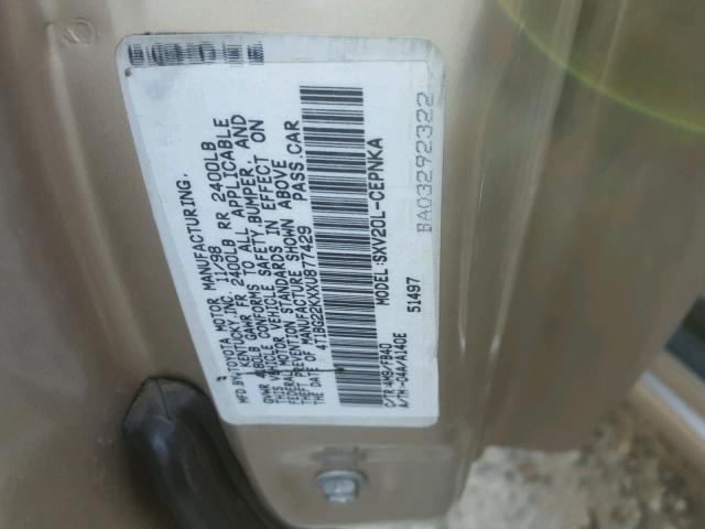 4T1BG22KXXU877429 - 1999 TOYOTA CAMRY CE TAN photo 10