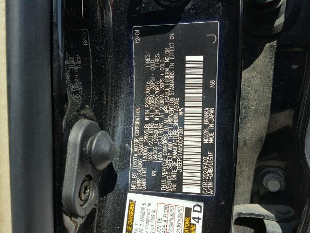 JTEEP21A650097387 - 2005 TOYOTA HIGHLANDER BLACK photo 10