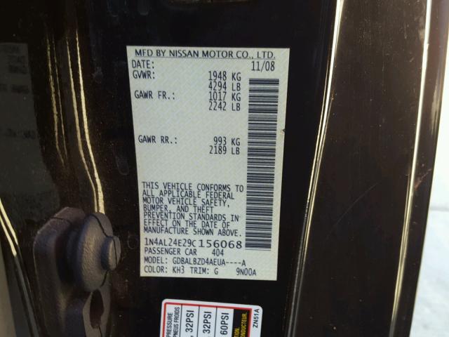 1N4AL24E29C156068 - 2009 NISSAN ALTIMA 2.5 BLACK photo 10