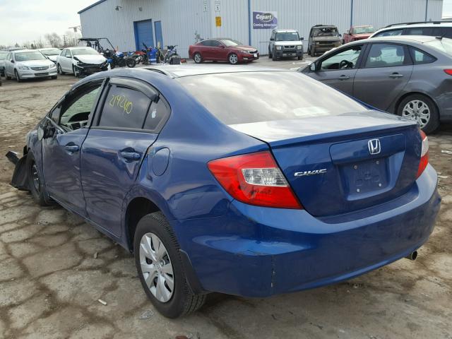 19XFB2F58CE018096 - 2012 HONDA CIVIC LX BLUE photo 3