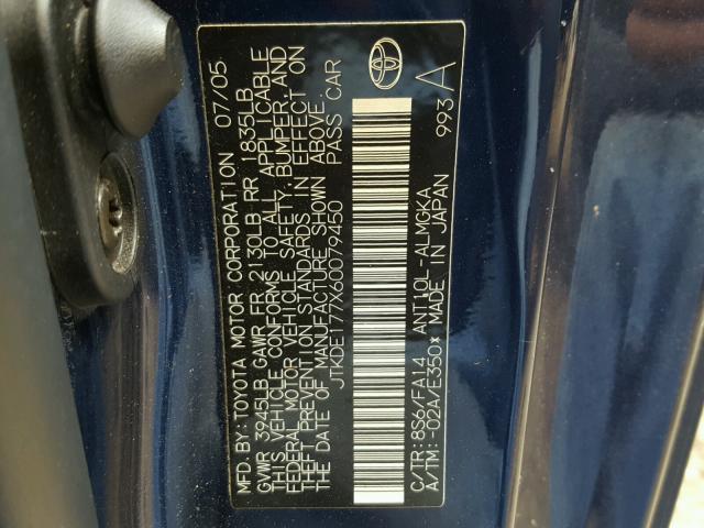 JTKDE177X60079450 - 2006 TOYOTA SCION TC 蓝色 照片 10