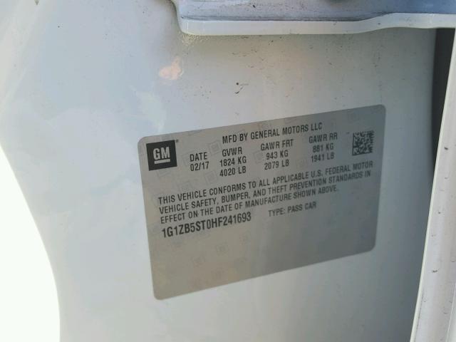1G1ZB5ST0HF241693 - 2017 CHEVROLET MALIBU LS თეთრი ფოტო 10