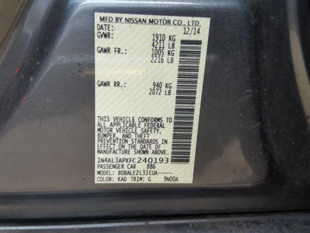 1N4AL3APXFC240193 - 2015 NISSAN ALTIMA 2.5 GRAY photo 10