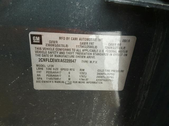 2CNFLCEWXA6228947 - 2010 CHEVROLET EQUINOX LS GRAY photo 10