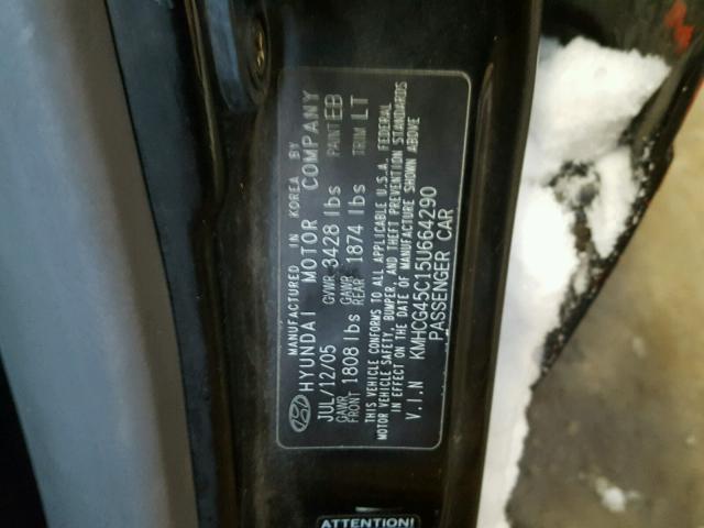 KMHCG45C15U664290 - 2005 HYUNDAI ACCENT GL BLACK photo 10