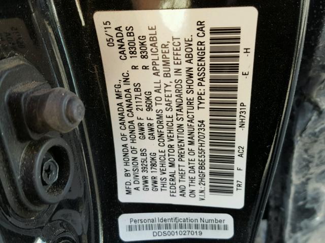 2HGFB6E55FH707354 - 2015 HONDA CIVIC SI BLACK photo 10