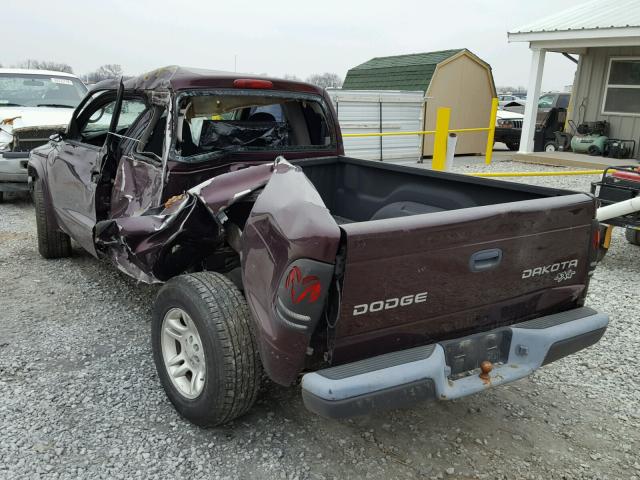 1D7GL12KX4S639142 - 2004 DODGE DAKOTA SXT MAROON photo 3