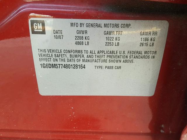 1G6DM577480128164 - 2008 CADILLAC CTS BURGUNDY photo 10