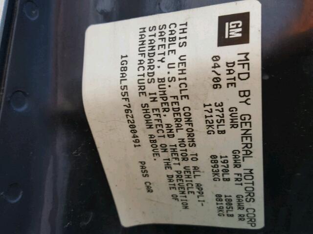 1G8AL55F76Z200491 - 2006 SATURN ION LEVEL GRAY photo 10