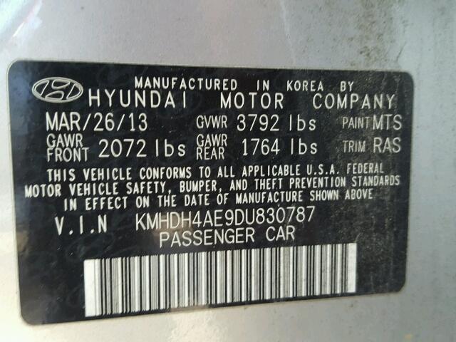 KMHDH4AE9DU830787 - 2013 HYUNDAI ELANTRA GL SILVER photo 10