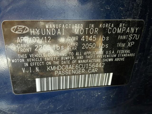 KMHDC8AE6CU156442 - 2012 HYUNDAI ELANTRA TO BLUE photo 10