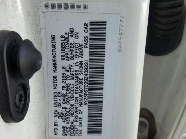 5Y2SP67099Z409331 - 2009 PONTIAC VIBE WHITE photo 10