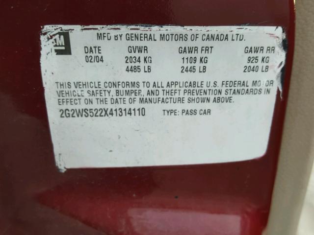 2G2WS522X41314110 - 2004 PONTIAC GRAND PRIX 勃艮第红 照片 10