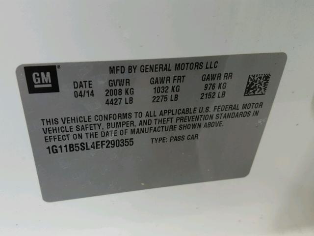 1G11B5SL4EF290355 - 2014 CHEVROLET MALIBU LS 白色 照片 10