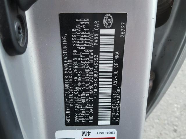 4T1BF3EK0BU146392 - 2011 TOYOTA CAMRY BASE SILVER photo 10