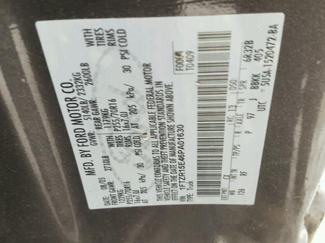 1FTZR15E46PA01630 - 2006 FORD RANGER SUP GRAY photo 10