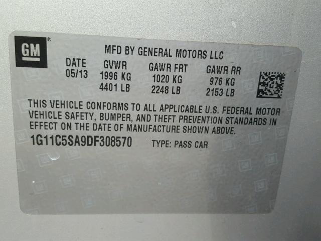 1G11C5SA9DF308570 - 2013 CHEVROLET MALIBU 1LT 银色 照片 10