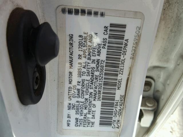 1NXBR32E15Z556872 - 2005 TOYOTA COROLLA WHITE photo 10