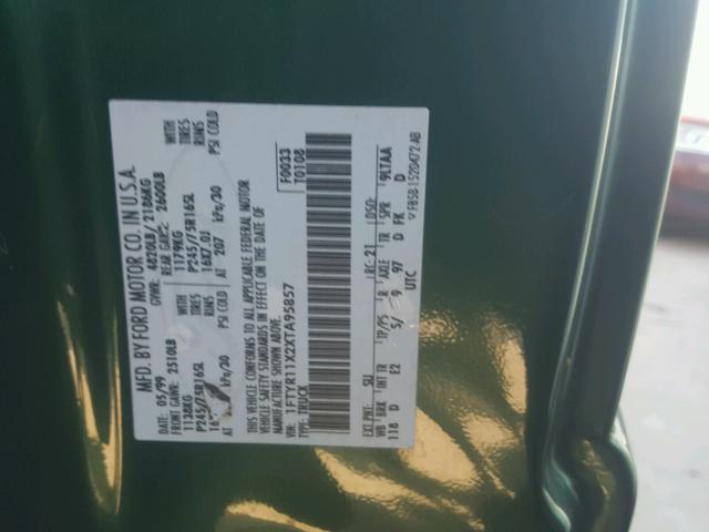 1FTYR11X2XTA95857 - 1999 FORD RANGER GREEN photo 10