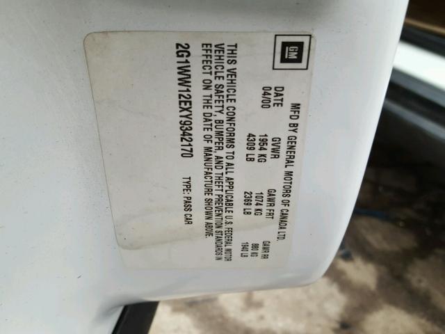 2G1WW12EXY9342170 - 2000 CHEVROLET MONTE CARL თეთრი ფოტო 10