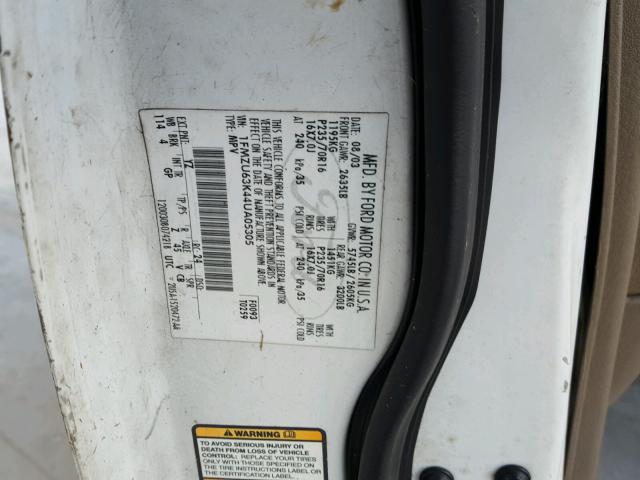 1FMZU63K44UA05305 - 2004 FORD EXPLORER X WHITE photo 10