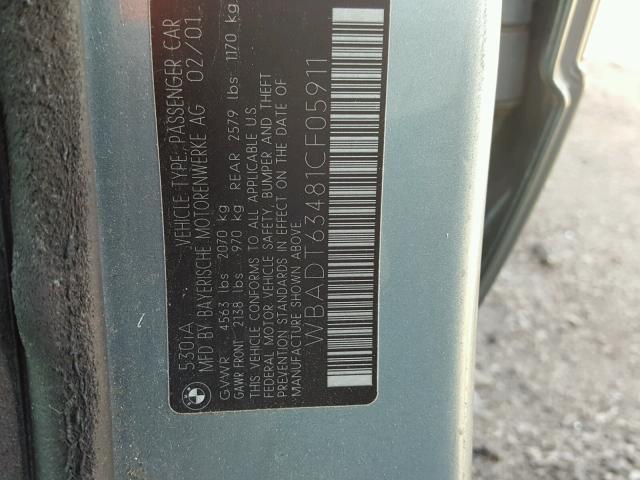 WBADT63481CF05911 - 2001 BMW 530 I AUTO GRAY photo 10