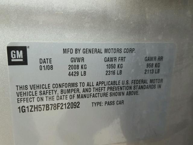 1G1ZH57B78F212092 - 2008 CHEVROLET MALIBU 1LT GRAY photo 10