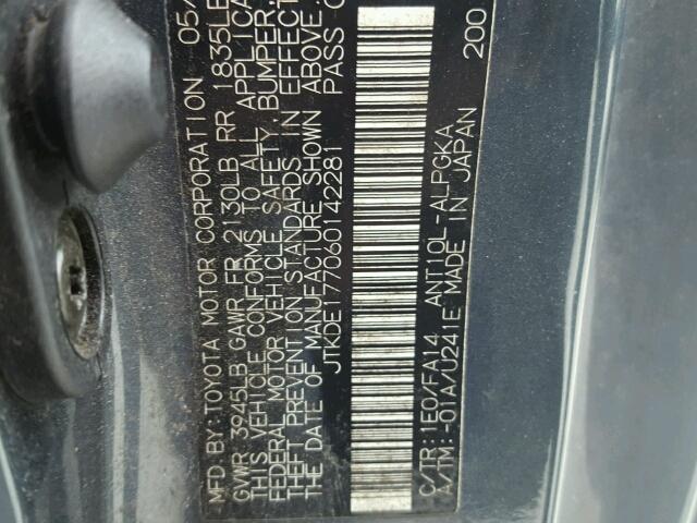 JTKDE177060142281 - 2006 TOYOTA SCION TC GRAY photo 10