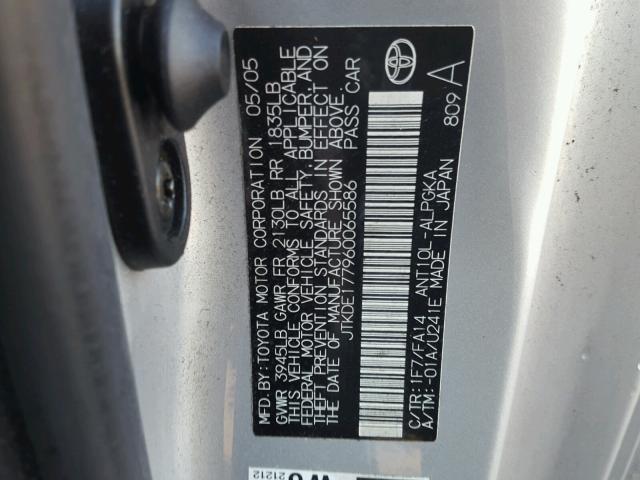 JTKDE177960065586 - 2006 TOYOTA SCION TC 银色 照片 10