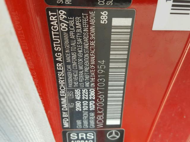 WDBLK70G6YT031954 - 2000 MERCEDES-BENZ CLK 430 RED photo 10