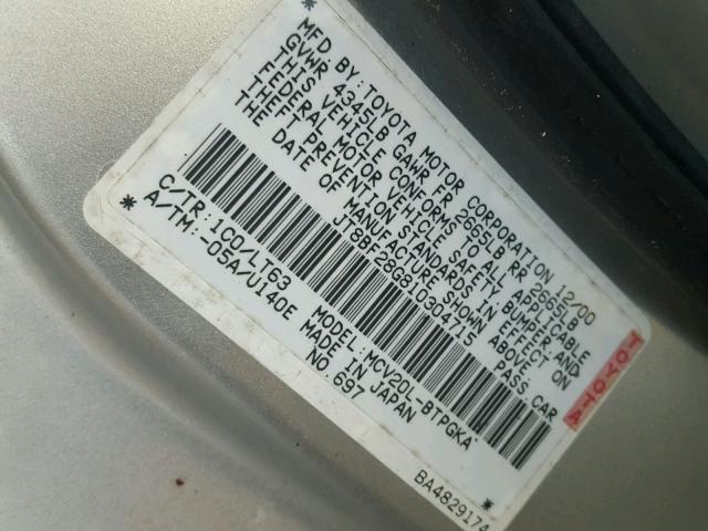 JT8BF28G810304715 - 2001 LEXUS ES 300 SILVER photo 10