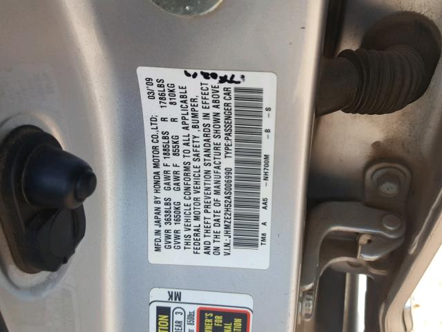 JHMZE2H52AS006990 - 2010 HONDA INSIGHT LX SILVER photo 10