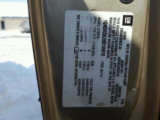 1GNDV23L56D109910 - 2006 CHEVROLET UPLANDER L GOLD photo 10