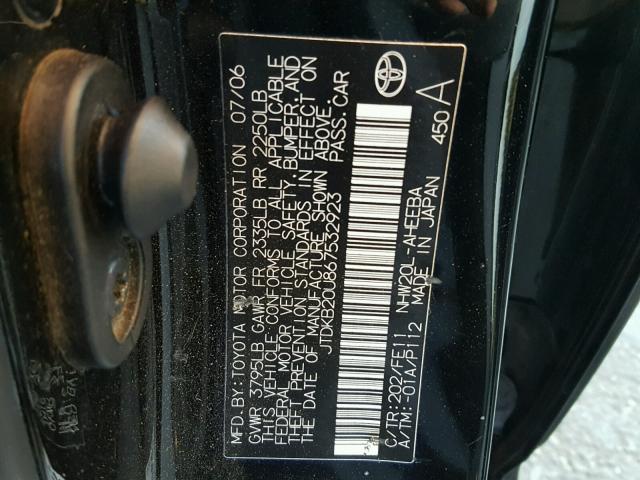 JTDKB20U867532923 - 2006 TOYOTA PRIUS BLACK photo 10