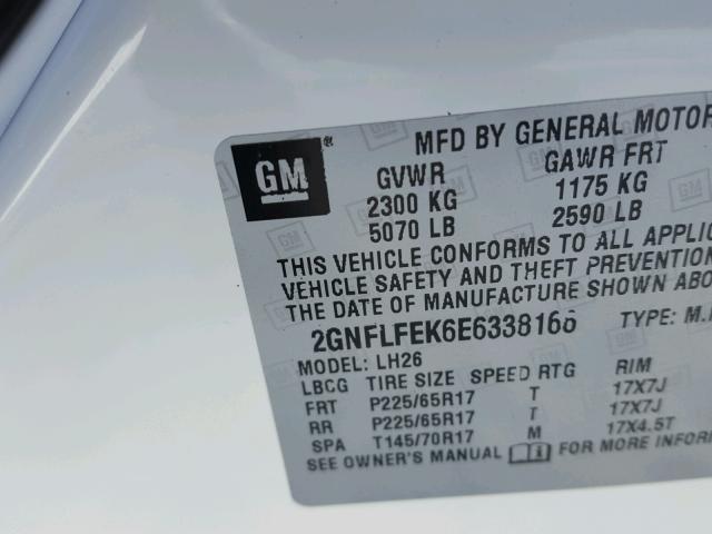 2GNFLFEK6E6338166 - 2014 CHEVROLET EQUINOX LT WHITE photo 10