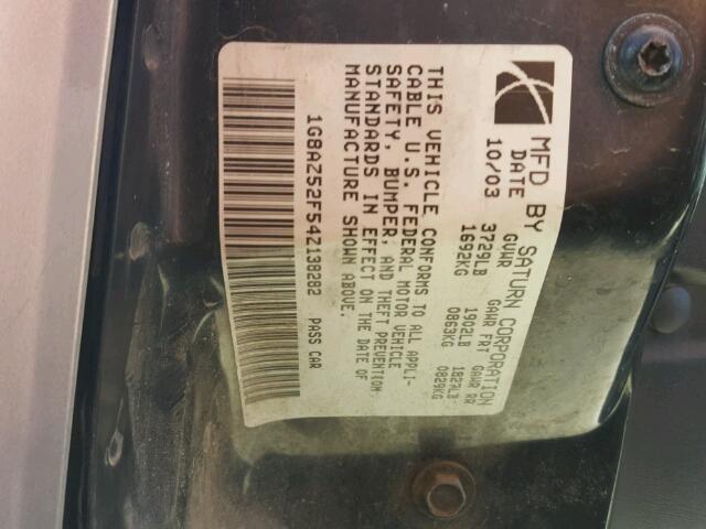 1G8AZ52F54Z138282 - 2004 SATURN ION LEVEL SILVER photo 10