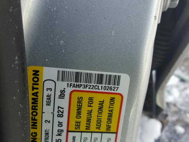 1FAHP3F22CL102627 - 2012 FORD FOCUS SE SILVER photo 10