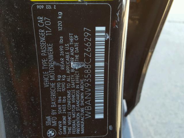 WBANV93588CZ66297 - 2008 BMW 535 XI BLACK photo 10