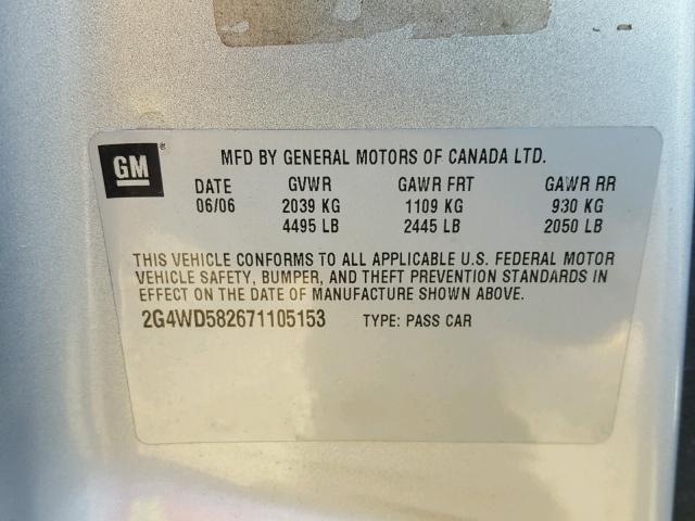 2G4WD582671105153 - 2007 BUICK LACROSSE C SILVER photo 10