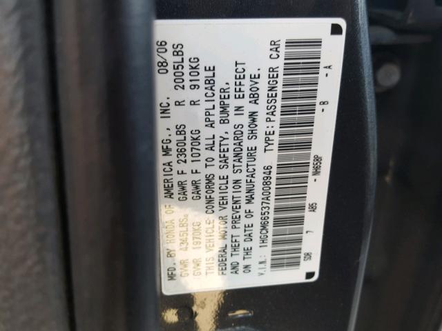 1HGCM66537A008946 - 2007 HONDA ACCORD EX GRAY photo 10